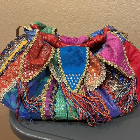 Rita Diana for Mylinka colorful leather sequin vintage scrunch purse bucket boho - Picture 13 of 16
